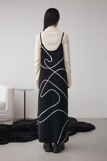 【セットアイテム】ライン柄ニットキャミワンピセット 詳細画像