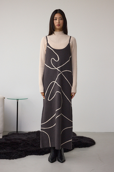 【セットアイテム】ライン柄ニットキャミワンピセット 詳細画像