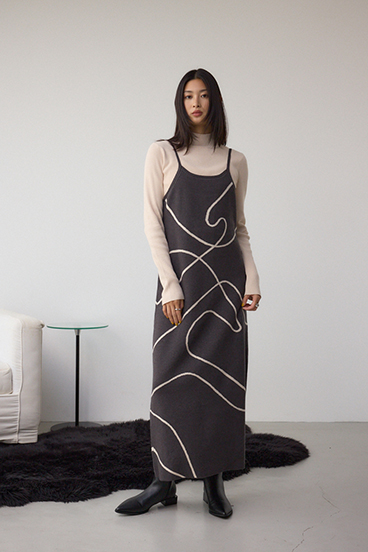 【セットアイテム】ライン柄ニットキャミワンピセット 詳細画像