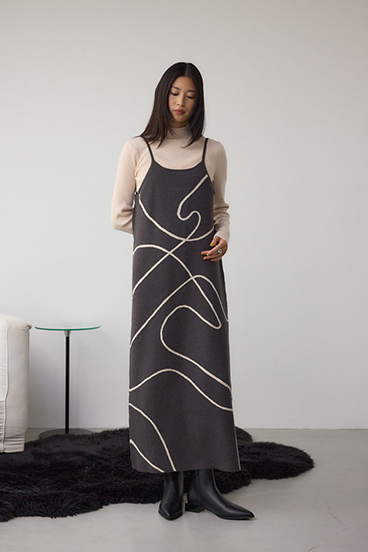 【セットアイテム】ライン柄ニットキャミワンピセット 詳細画像