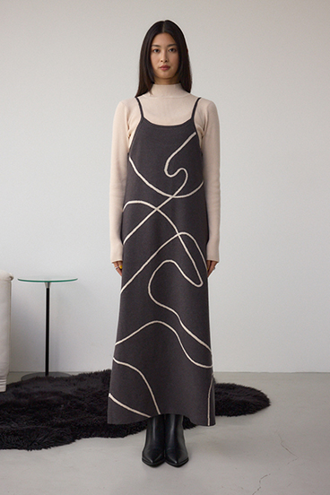 【セットアイテム】ライン柄ニットキャミワンピセット 詳細画像