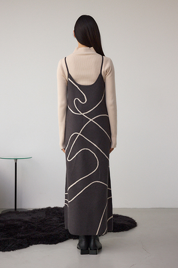 【セットアイテム】ライン柄ニットキャミワンピセット 詳細画像