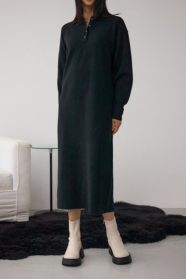 格上げ ポロカラーニットワンピース