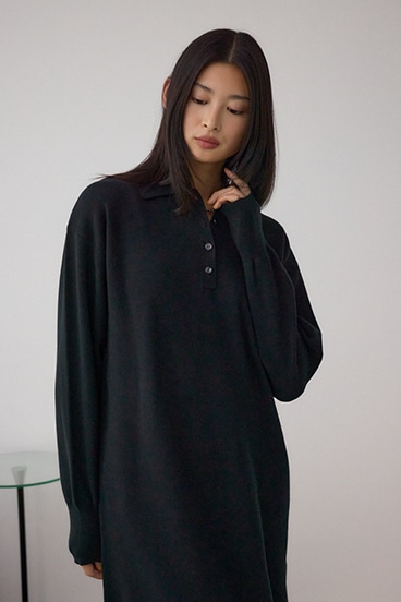 格上げ ポロカラーニットワンピース