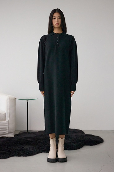 格上げ ポロカラーニットワンピース 詳細画像