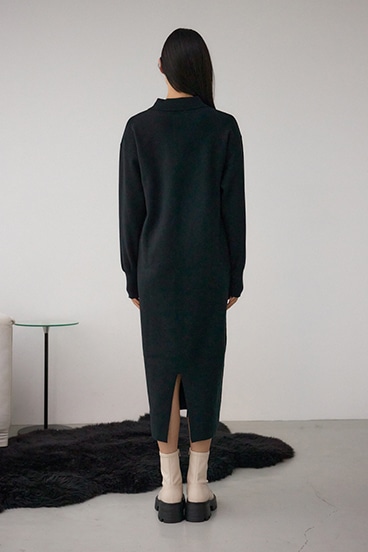 格上げ ポロカラーニットワンピース 詳細画像