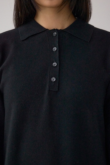 格上げ ポロカラーニットワンピース 詳細画像