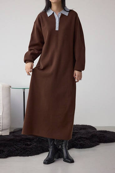 格上げ ポロカラーニットワンピース