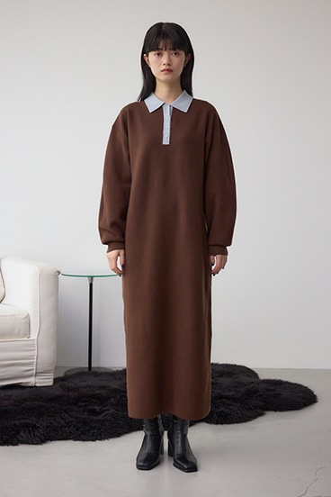 格上げ ポロカラーニットワンピース 詳細画像