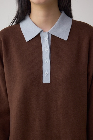 格上げ ポロカラーニットワンピース 詳細画像