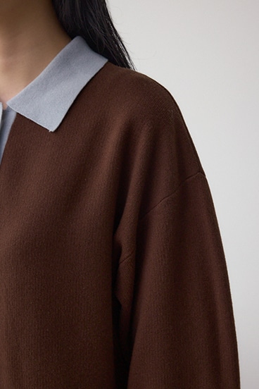 格上げ ポロカラーニットワンピース 詳細画像