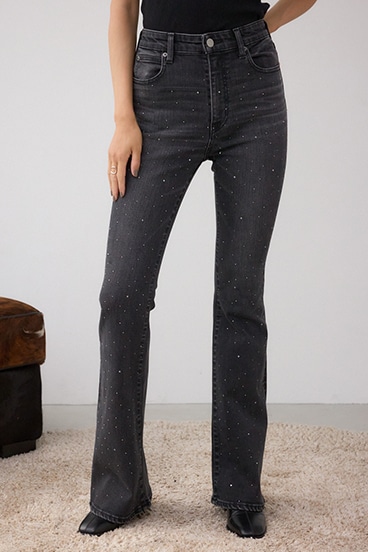 AZUL DENIM ラインストーンフレアデニム