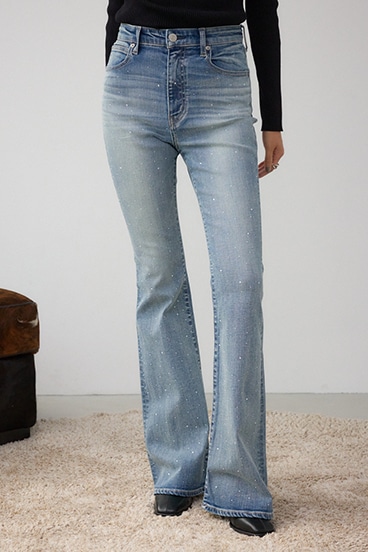 AZUL DENIM ラインストーンフレアデニム