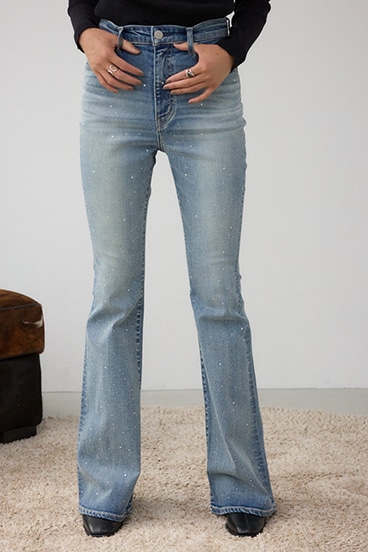 AZUL DENIM ラインストーンフレアデニム