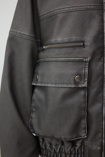 ビンテージフェイクレザーシングルブルゾン 詳細画像