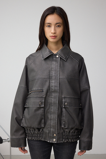 ビンテージフェイクレザーシングルブルゾン 詳細画像