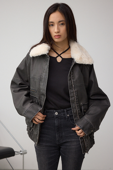 ビンテージフェイクレザーシングルブルゾン 詳細画像