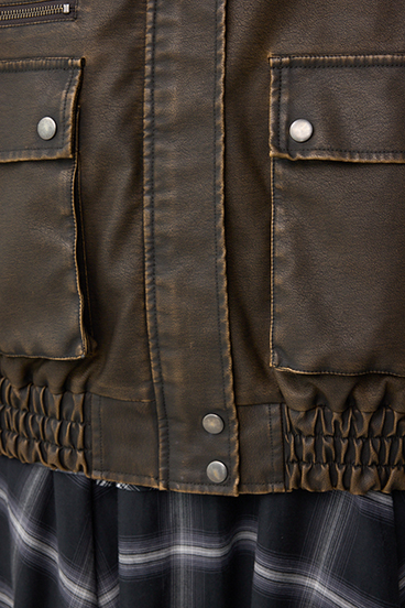 ビンテージフェイクレザーシングルブルゾン 詳細画像