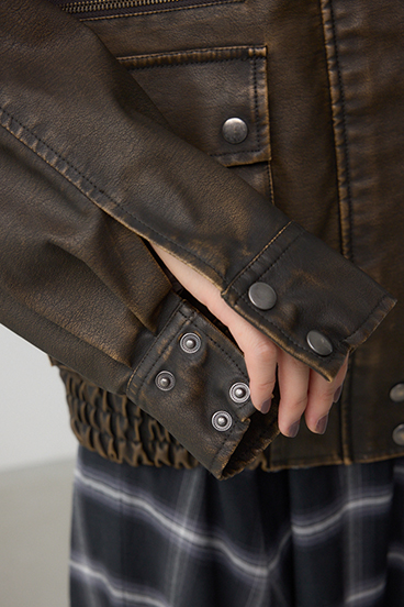 ビンテージフェイクレザーシングルブルゾン 詳細画像