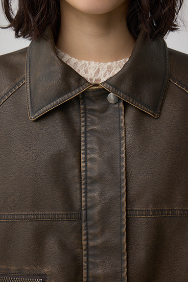 ビンテージフェイクレザーシングルブルゾン 詳細画像