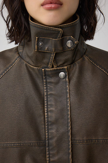 ビンテージフェイクレザーシングルブルゾン 詳細画像