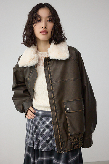 ビンテージフェイクレザーシングルブルゾン 詳細画像