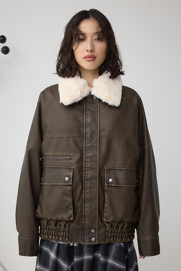 ビンテージフェイクレザーシングルブルゾン 詳細画像