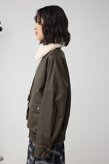 ビンテージフェイクレザーシングルブルゾン 詳細画像