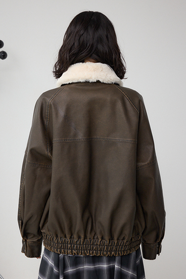 ビンテージフェイクレザーシングルブルゾン 詳細画像