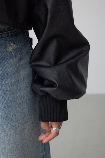 フェイクレザーショートブルゾン 詳細画像