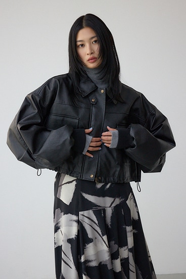 フェイクレザーショートブルゾン 詳細画像