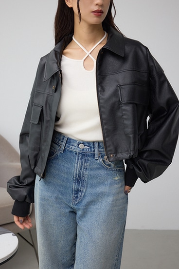 フェイクレザーショートブルゾン 詳細画像