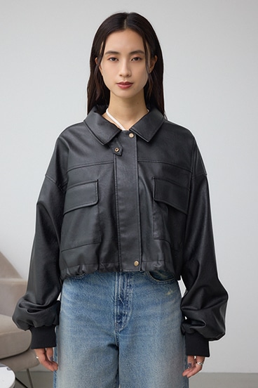 フェイクレザーショートブルゾン 詳細画像