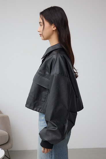 フェイクレザーショートブルゾン 詳細画像