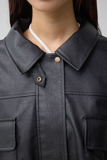 フェイクレザーショートブルゾン 詳細画像