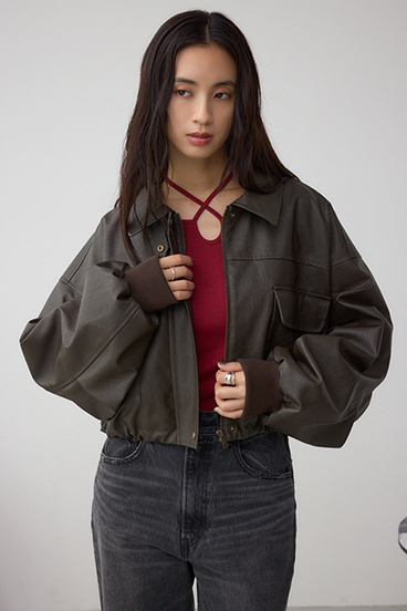 フェイクレザーショートブルゾン 詳細画像