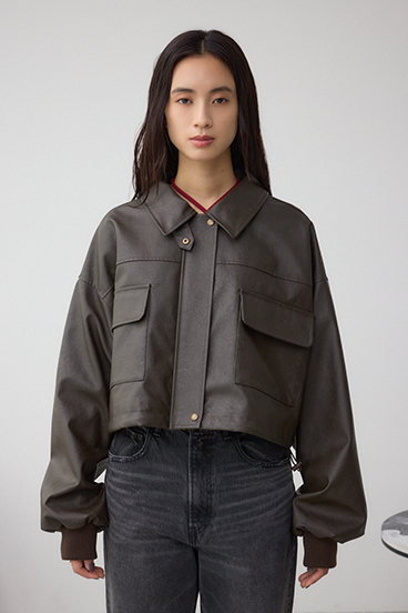 フェイクレザーショートブルゾン 詳細画像