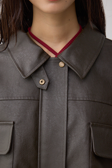 フェイクレザーショートブルゾン 詳細画像