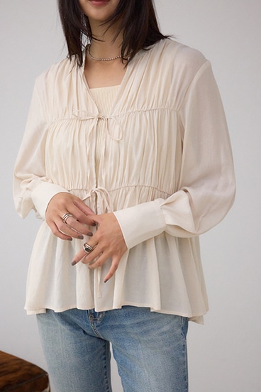 フロントリボン長袖シャツカーディガン