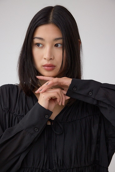 フロントリボン長袖シャツカーディガン