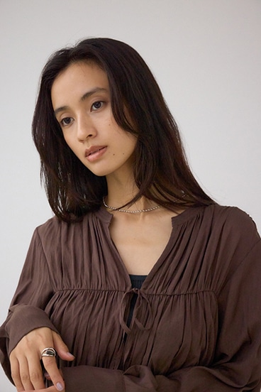 フロントリボン長袖シャツカーディガン