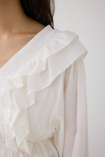 ラッフルショルダー長袖ブラウス 詳細画像