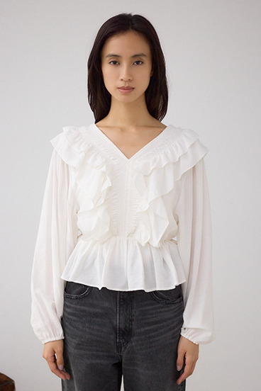 ラッフルショルダー長袖ブラウス 詳細画像
