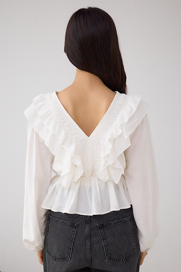ラッフルショルダー長袖ブラウス 詳細画像