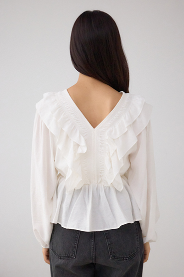 ラッフルショルダー長袖ブラウス 詳細画像