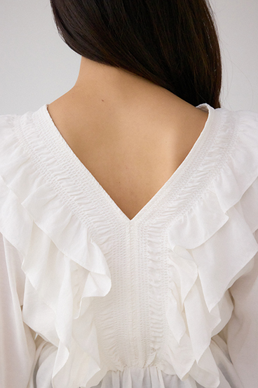 ラッフルショルダー長袖ブラウス 詳細画像