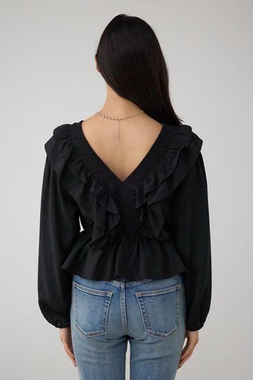 ラッフルショルダー長袖ブラウス 詳細画像