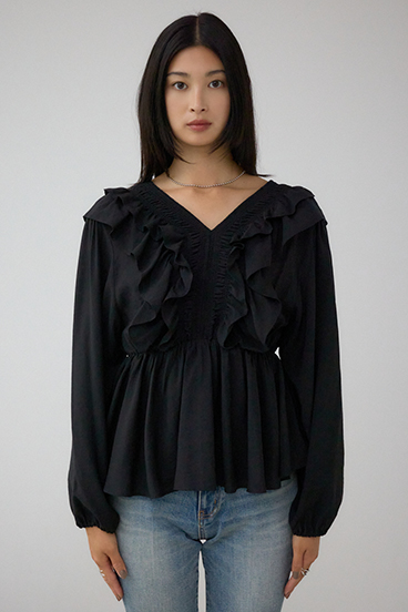 ラッフルショルダー長袖ブラウス 詳細画像