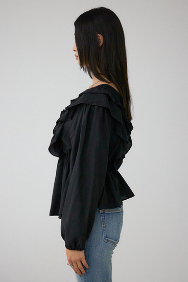 ラッフルショルダー長袖ブラウス 詳細画像