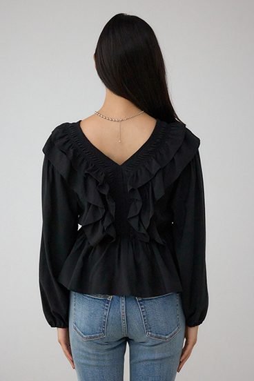 ラッフルショルダー長袖ブラウス 詳細画像